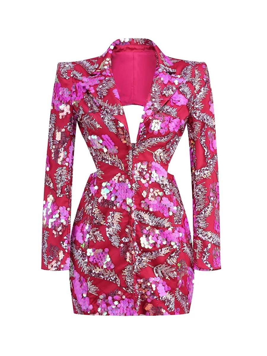 Deep V Backless Sequin Blazer Bodycon Dress