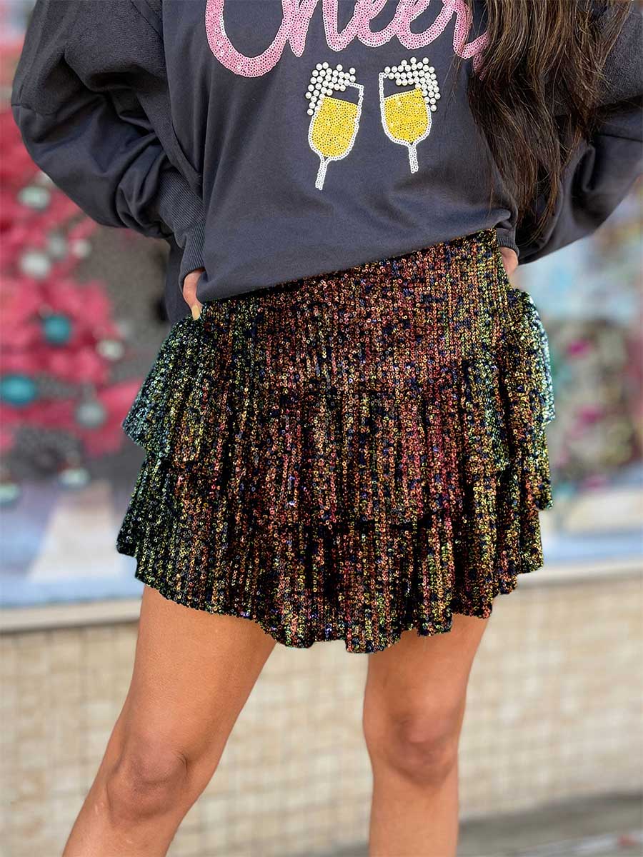 Sexy Solid Sequin Pleated Skirt