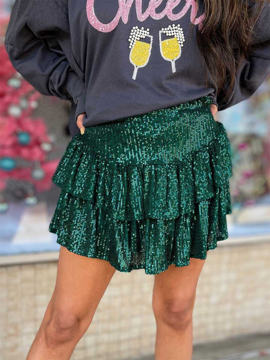 Sexy Solid Sequin Pleated Skirt