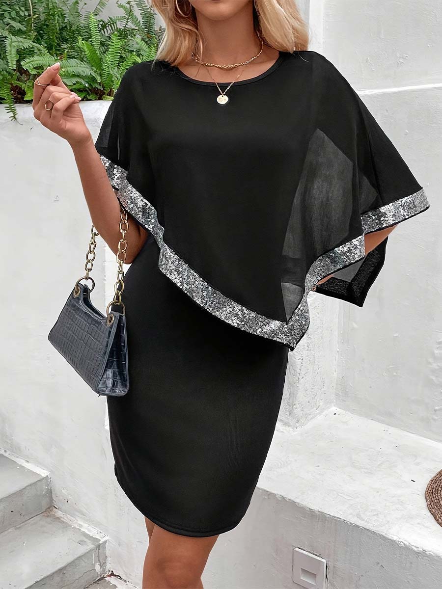 Black Dress with Silver Sequin Trim