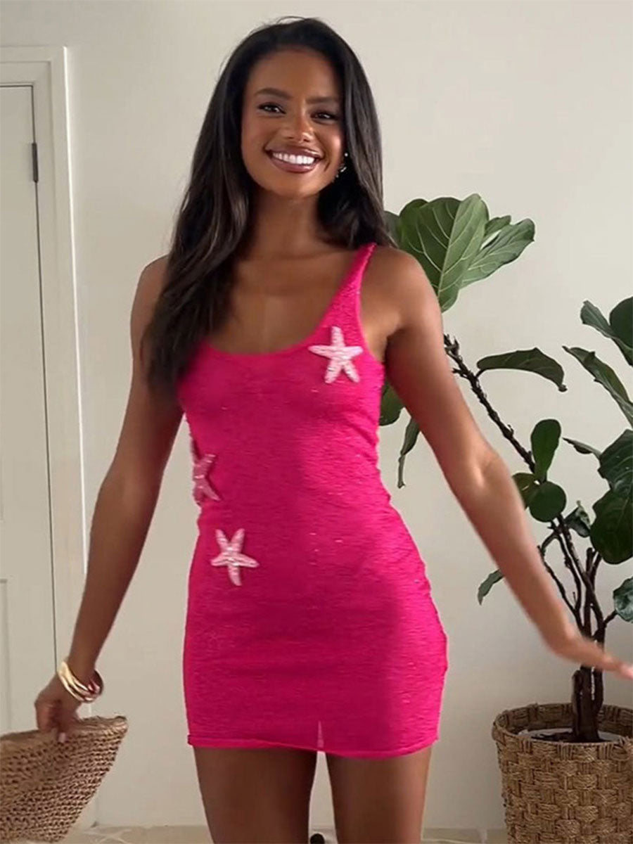 Summer Knit Sequin Star Pattern Mini Dress