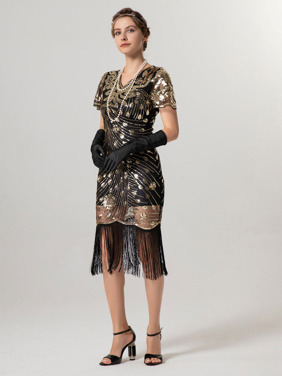 1920s Vintage Short-Sleeve Slim Fit Party Gown