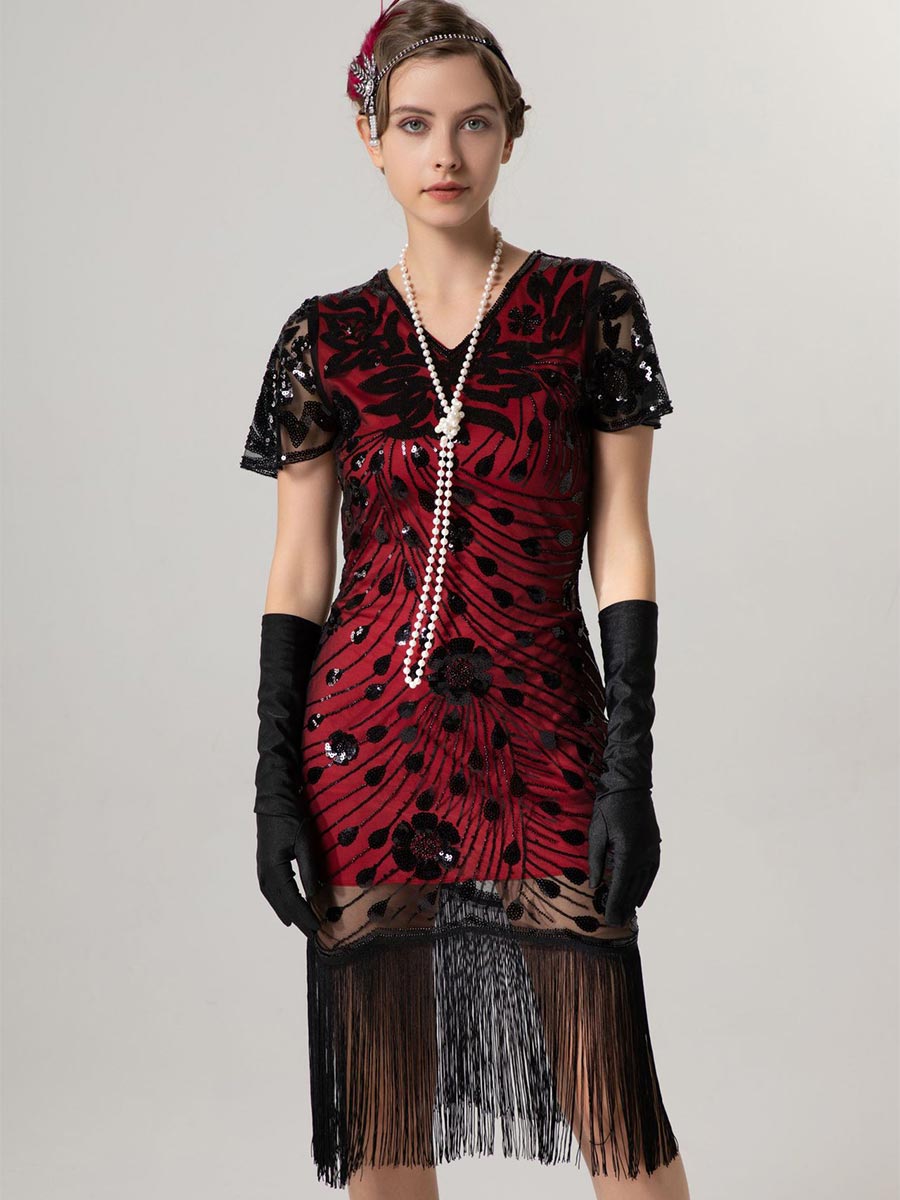 1920s Vintage Short-Sleeve Slim Fit Party Gown