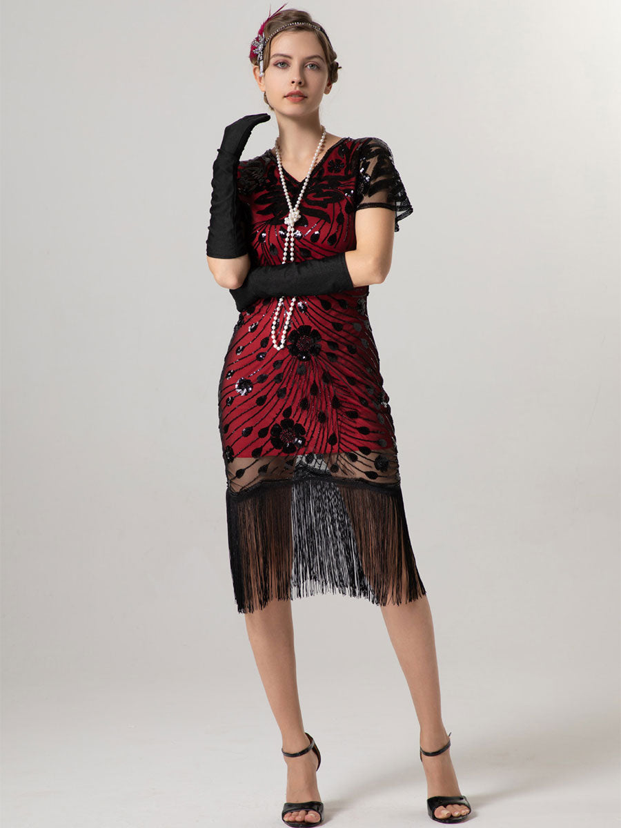 1920s Vintage Short-Sleeve Slim Fit Party Gown
