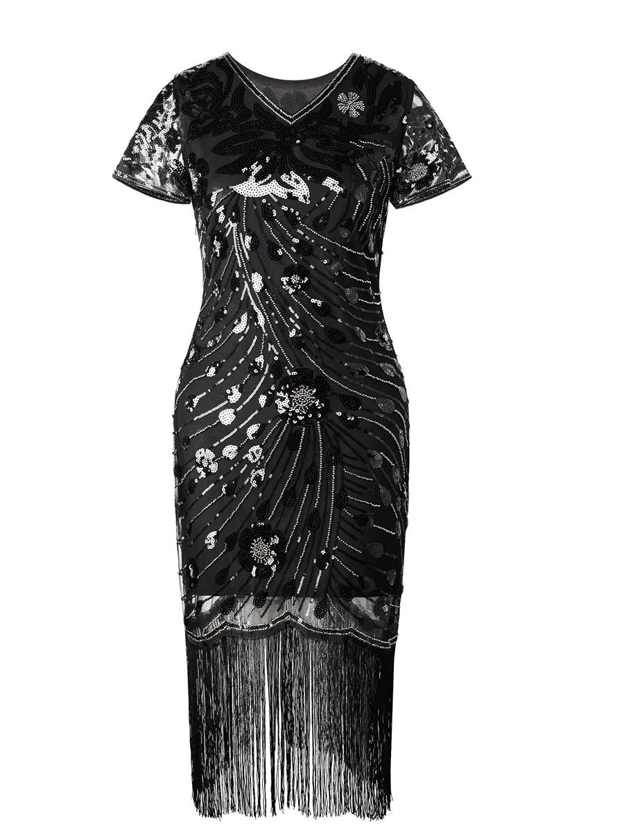 1920s Vintage Short-Sleeve Slim Fit Party Gown
