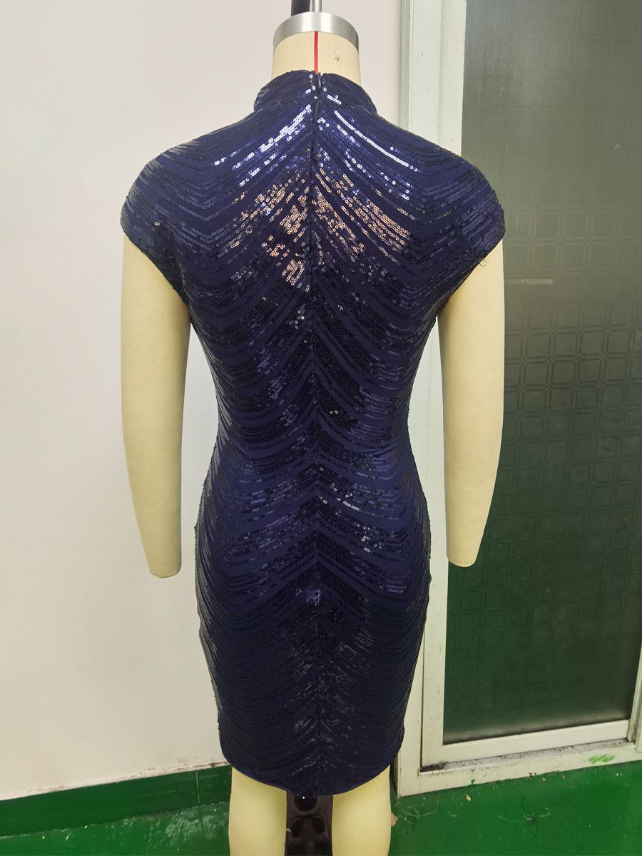 Sequin Bodycon Dress with Mandarin Collar
