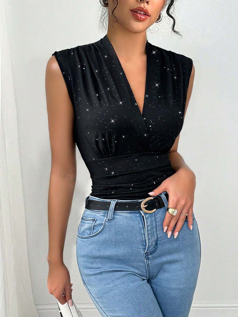 Women's Summer V-Neck Sequin Tank Top