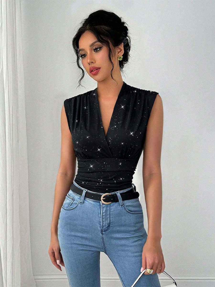 Women's Summer V-Neck Sequin Tank Top