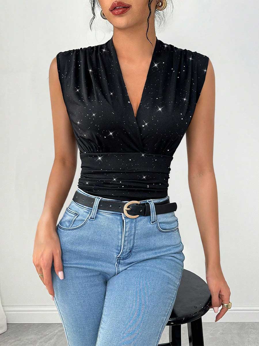 Women's Summer V-Neck Sequin Tank Top