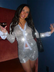 Summer Sequin Shirt and Slim Shorts Casual Set