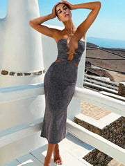 Slim-Fit Sequin Halter Cutout Backless A-Line Dress
