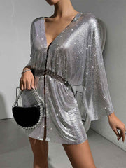 Loose Metallic Sequin V-Neck Dress