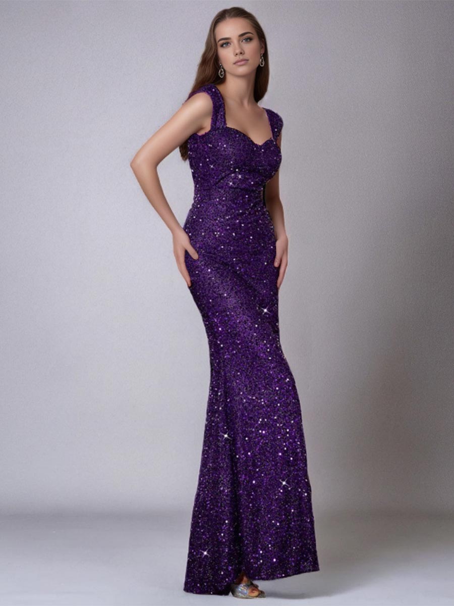 Mermaid Sequin Spaghetti Strap High-Waist Gown