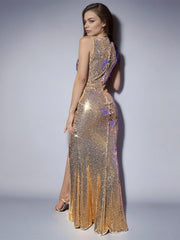 Wrap Sequin High-Waist High-Slit Mermaid Gown