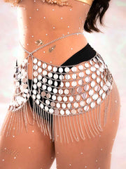 Silver Sparkly Fringe Skirt - Hollow Metal Chain Skirt