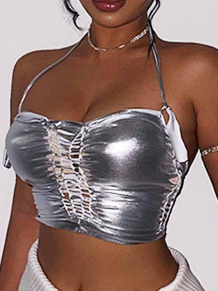 Silver Hollow Reflective Tank Top