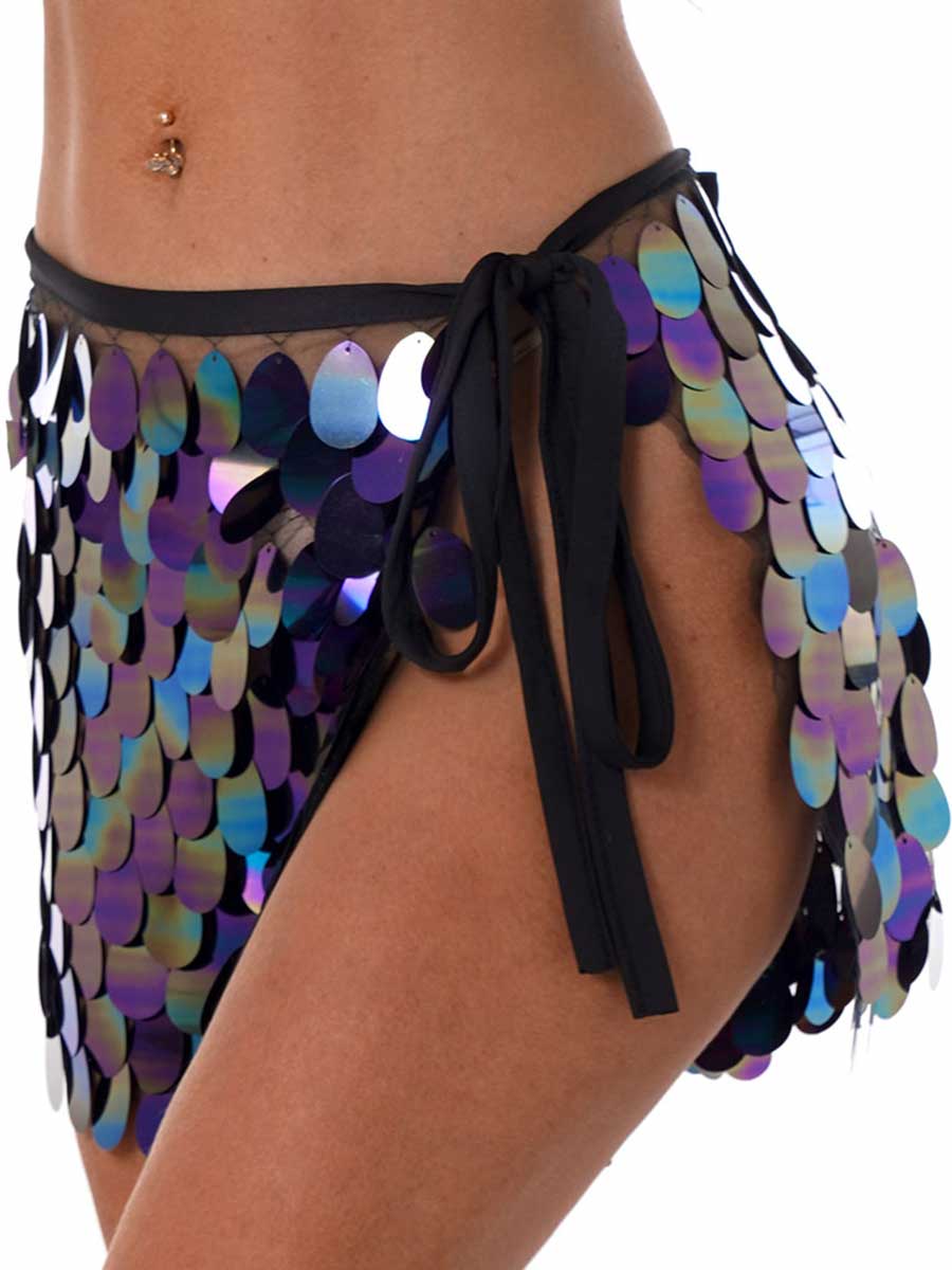 Black Iridescent Sequin Mini Skirt