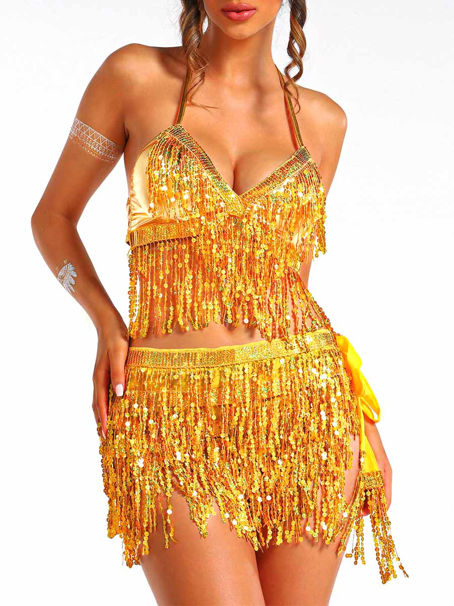 Gold Sequin Tassel Two-Piece Set