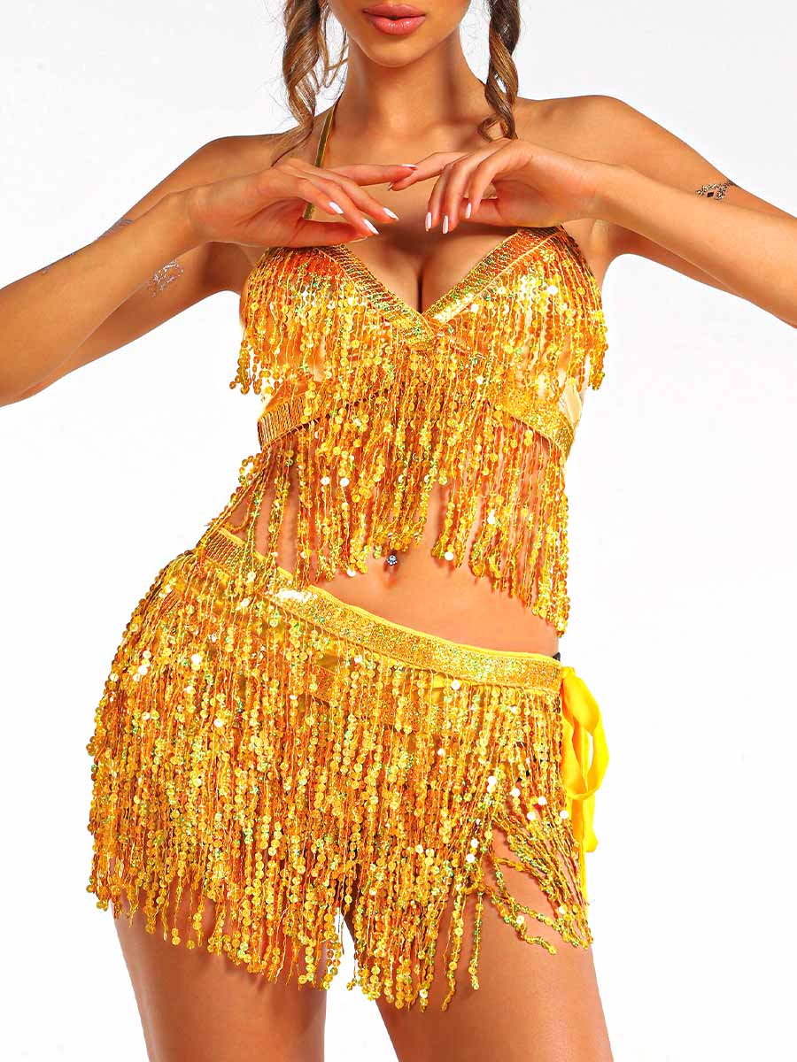 Gold Sequin Tassel Two-Piece Set