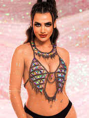 Sequin Chain Bra - Metallic Chain Colorful Glitter Bra Top