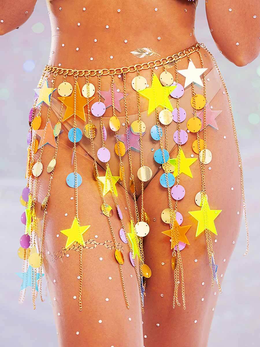 Sequin Fringe Skirt - Star Sequin and Circle Sequin Skirt