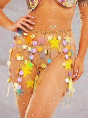 Sequin Fringe Skirt - Star Sequin and Circle Sequin Skirt