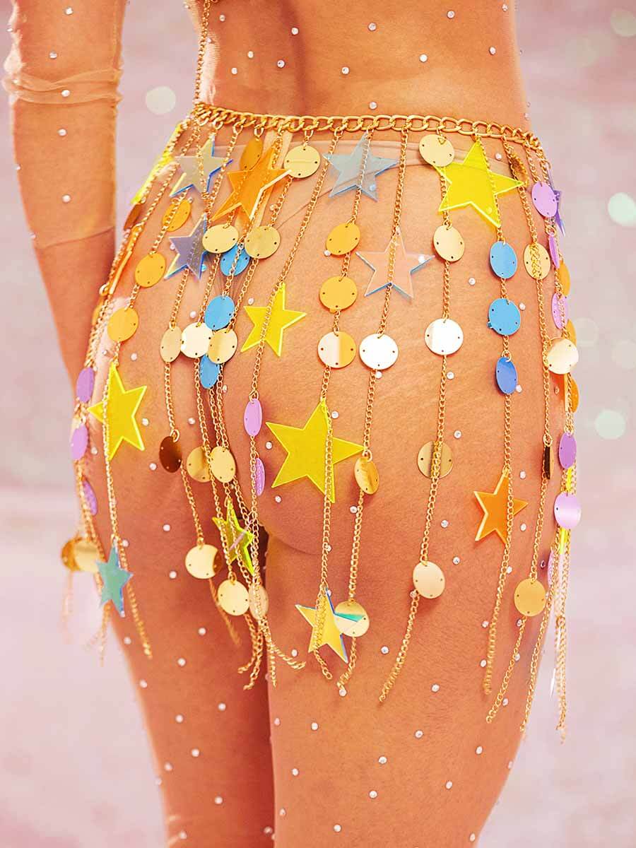 Sequin Fringe Skirt - Star Sequin and Circle Sequin Skirt