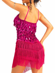 Bright Pink Sequin Fringe Dress