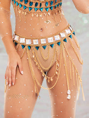 Rhinestone Top and Skirt Set - Metal Chain Crystal Set