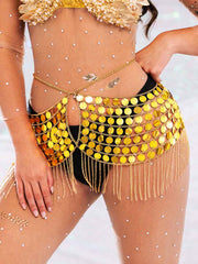 Gold Sequin Fringe Skirt - Metallic Chain Mini Skirt