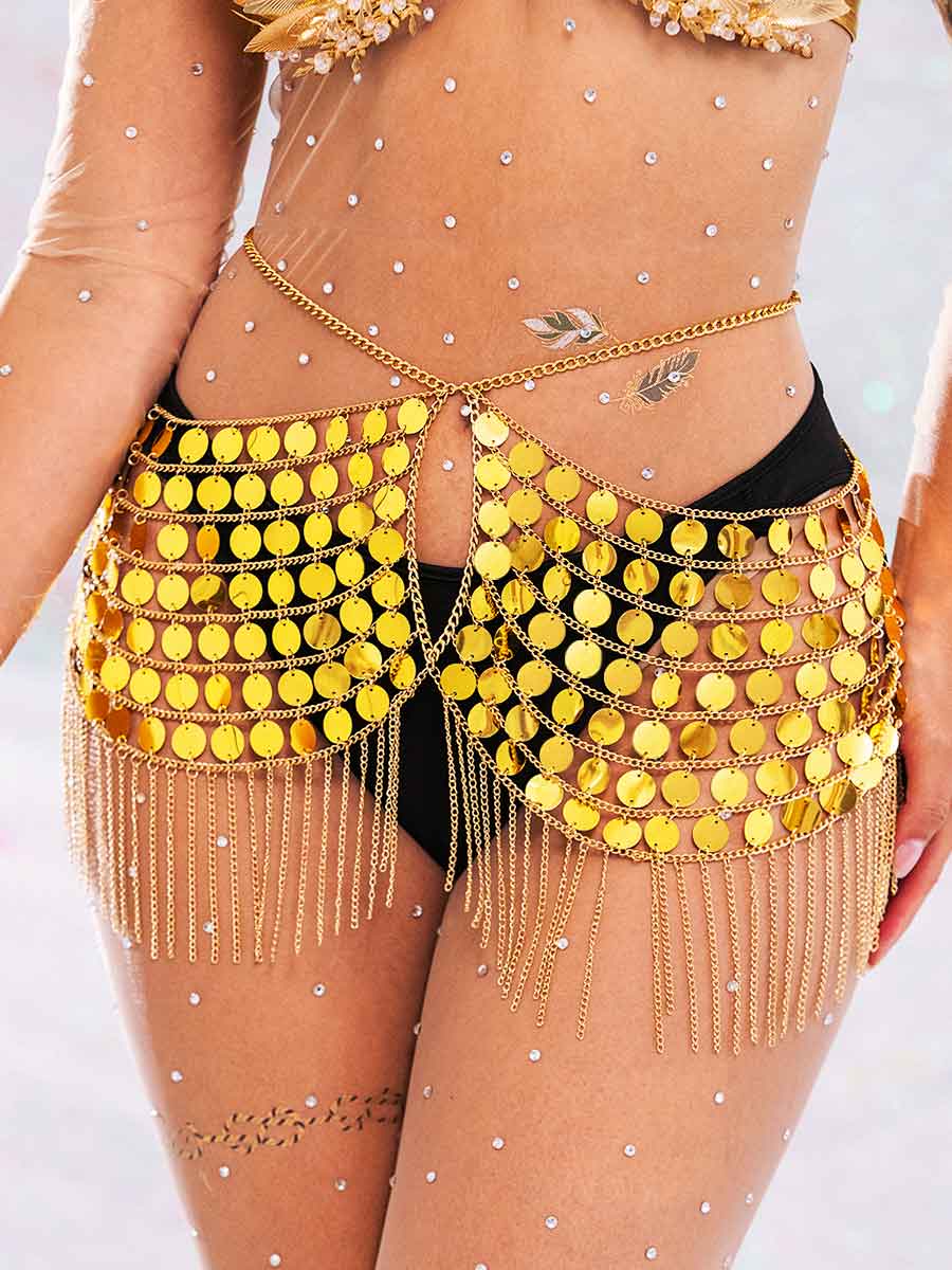 Gold Sequin Fringe Skirt - Metallic Chain Mini Skirt