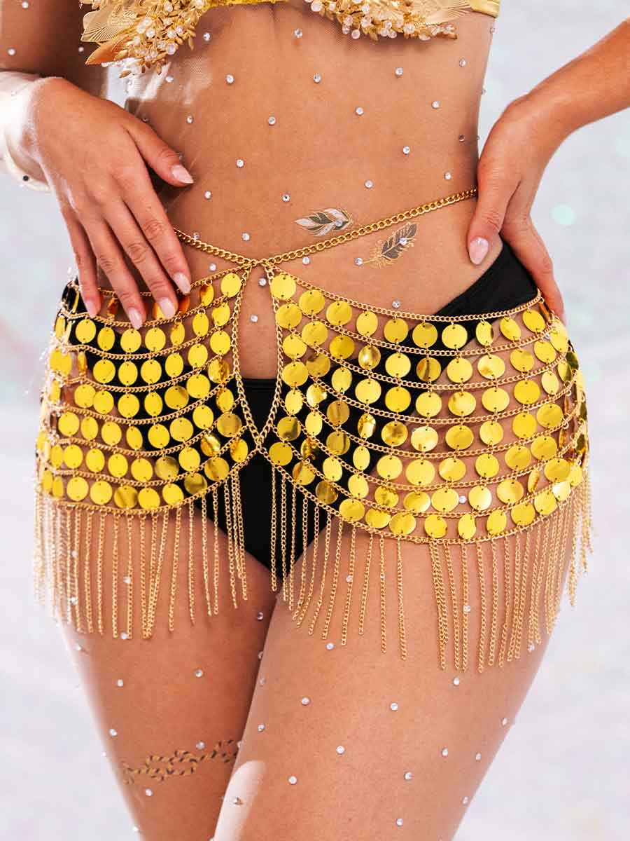 Gold Sequin Fringe Skirt - Metallic Chain Mini Skirt