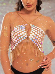 Sequin Fringe Top â€?Metallic Chain Fringe Sparkly Top