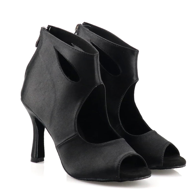 Women's Satin Open Toe Customized Heels Dance Boots JazSalsa Dancing Shoes