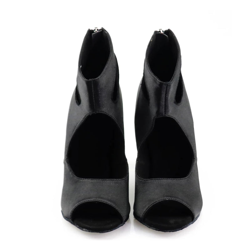 Women's Satin Open Toe Customized Heels Dance Boots JazSalsa Dancing Shoes