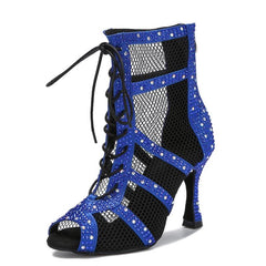 Women's Satin Rhinestone Customized Heels Dance Boots JazSalsa Dance Shoes