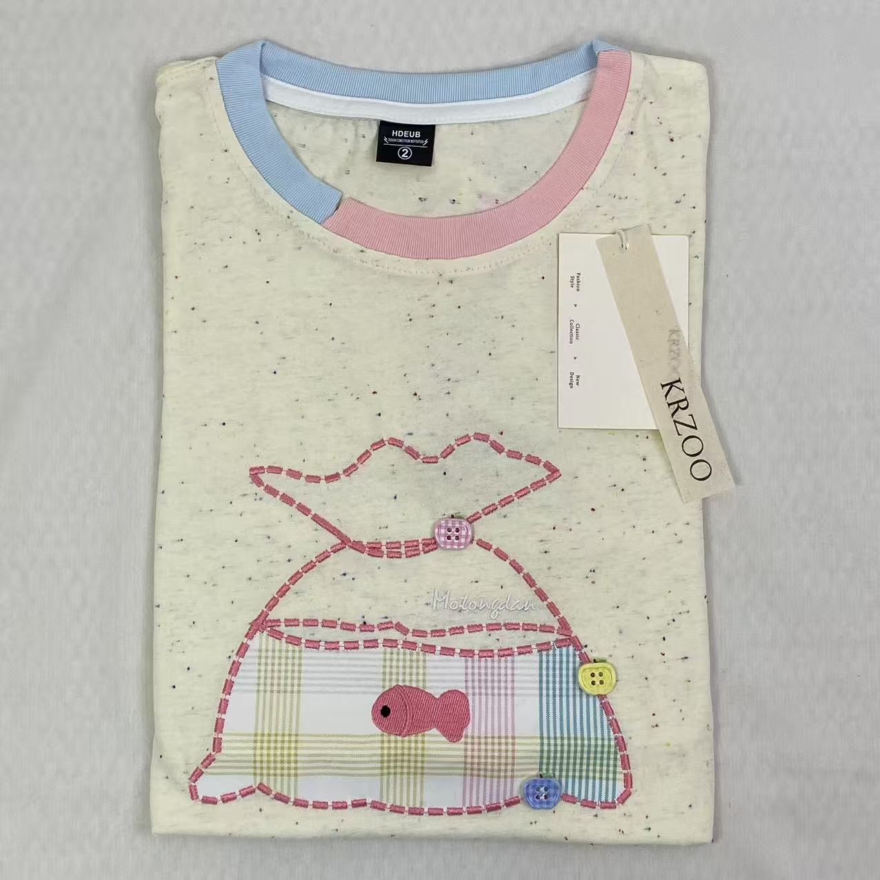 Rainbow Button Embroidery Short Sleeve Shirt