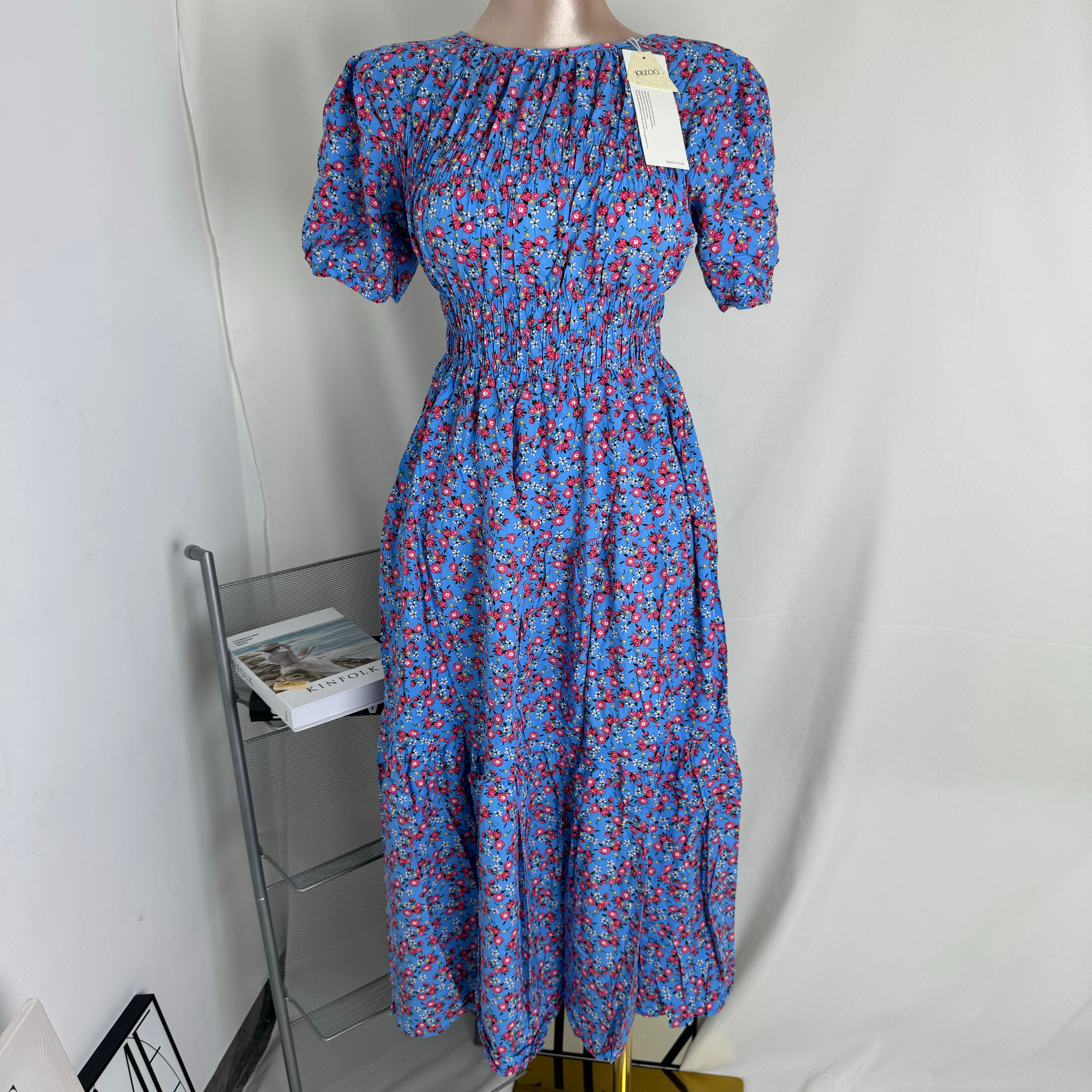 Floral Print Fitted Waist Long Dress