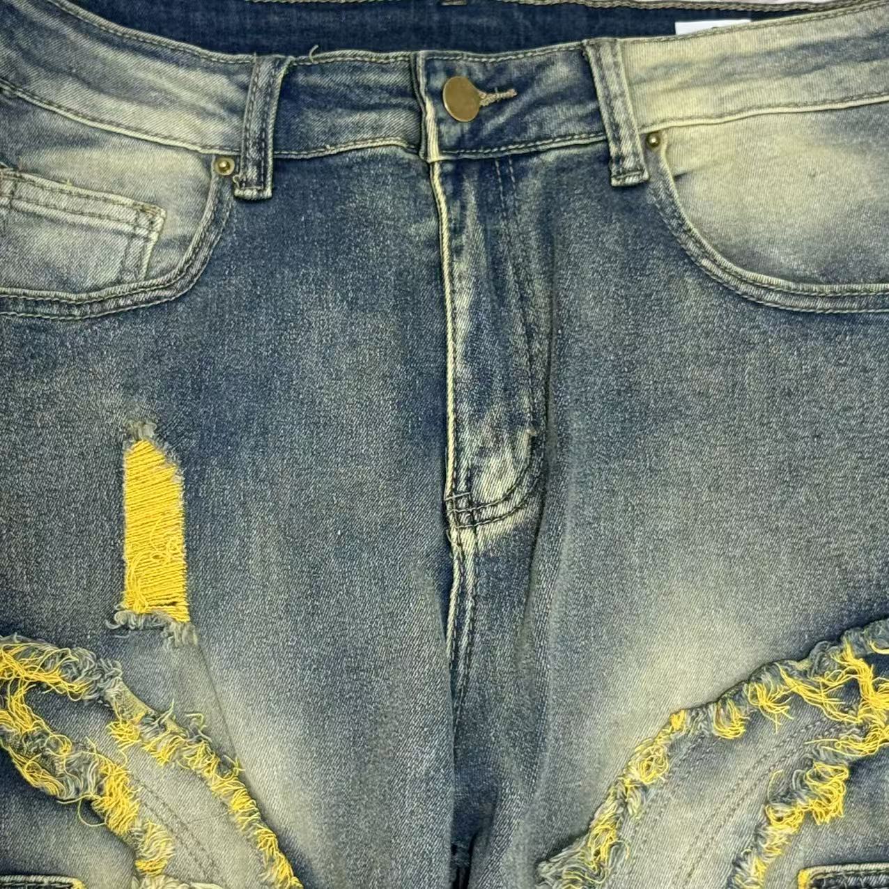 Distressed  Flared  Fringed Stretch Jeans