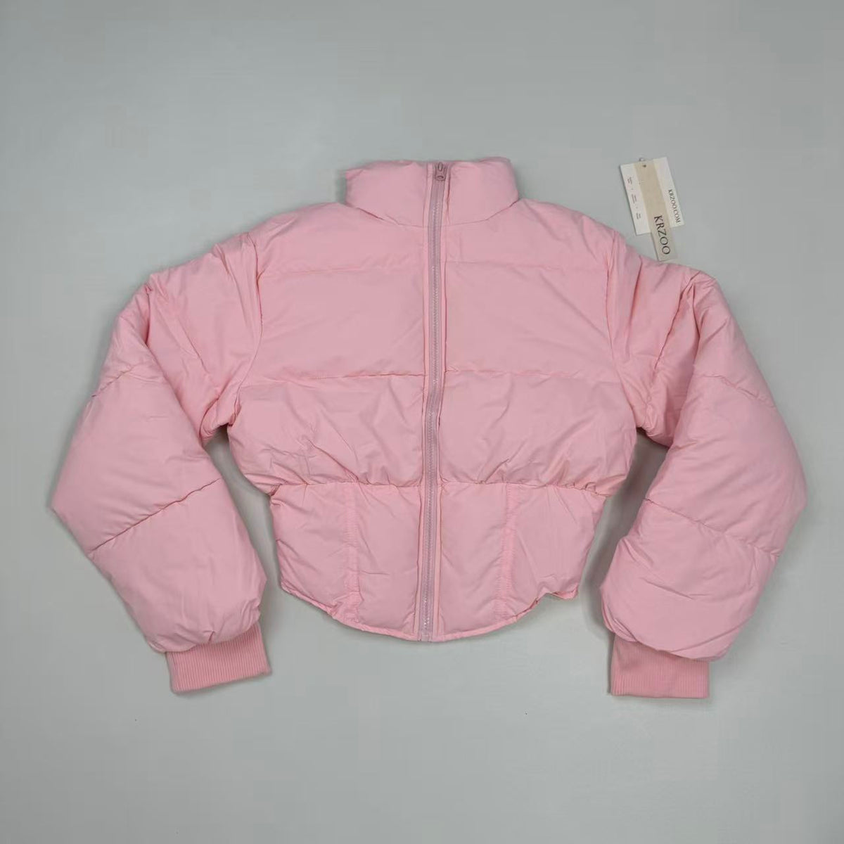 A slim-fitting short coat with a stand-up collar