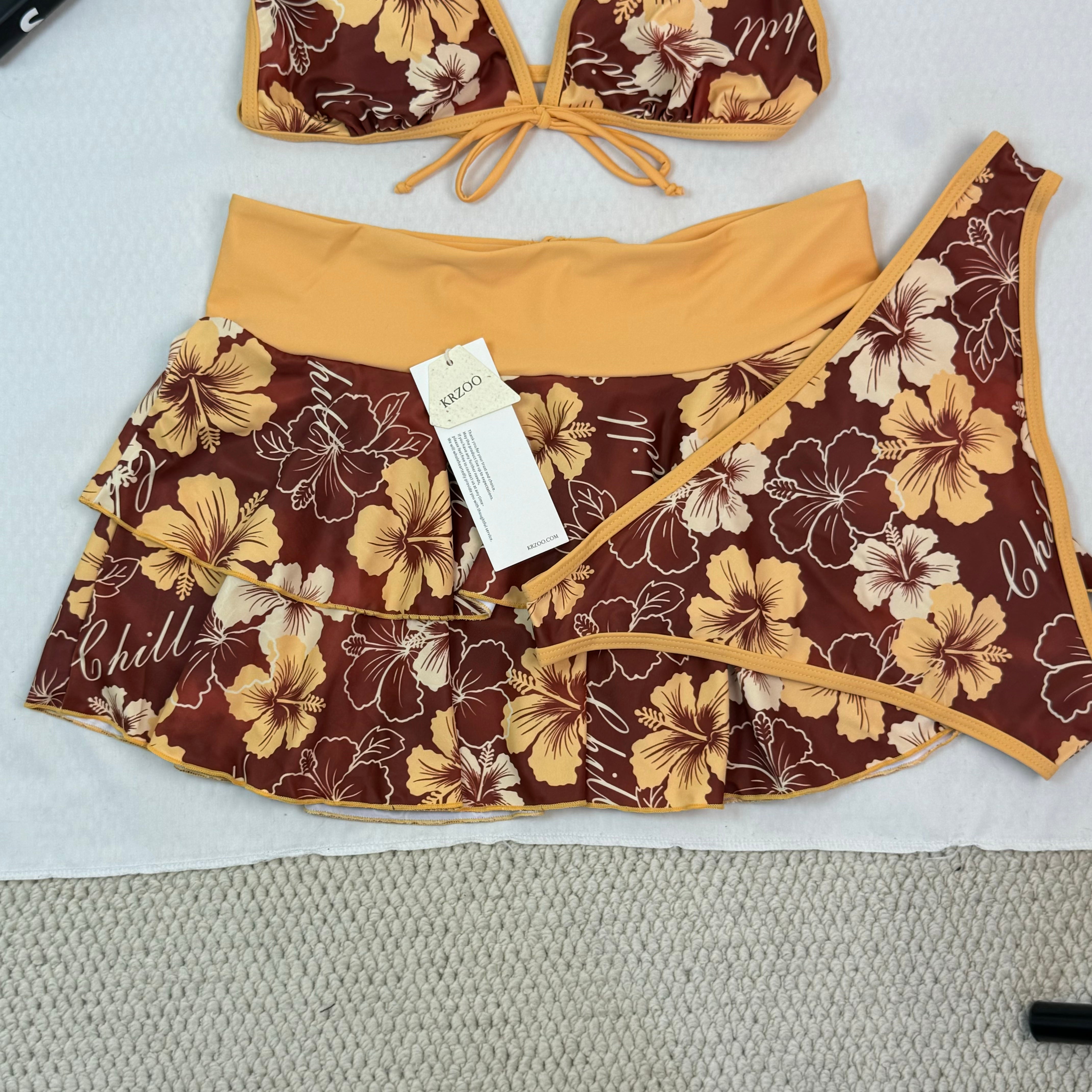 Floral three-piece swimsuit
