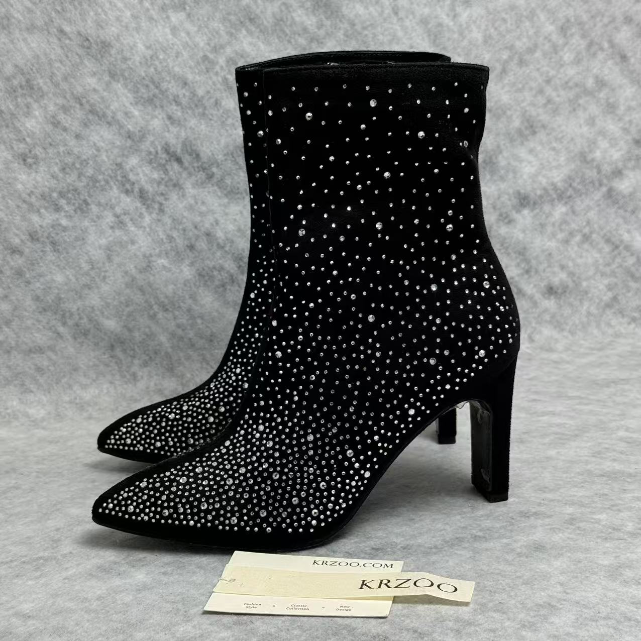 Pointed-toe water droplet stacked ankle boots