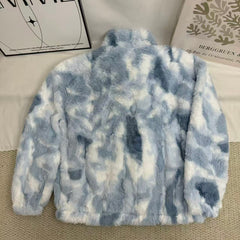 Tie-Dye Gradient Faux Lambswool Padded Jacket