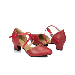 Women's Red Real Leather 5cm Heels Ballroom Dance Shoes Modern Dance Shoes
