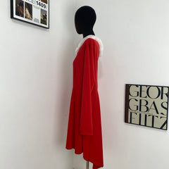 Fur-Trimmed V-Neck Dress
