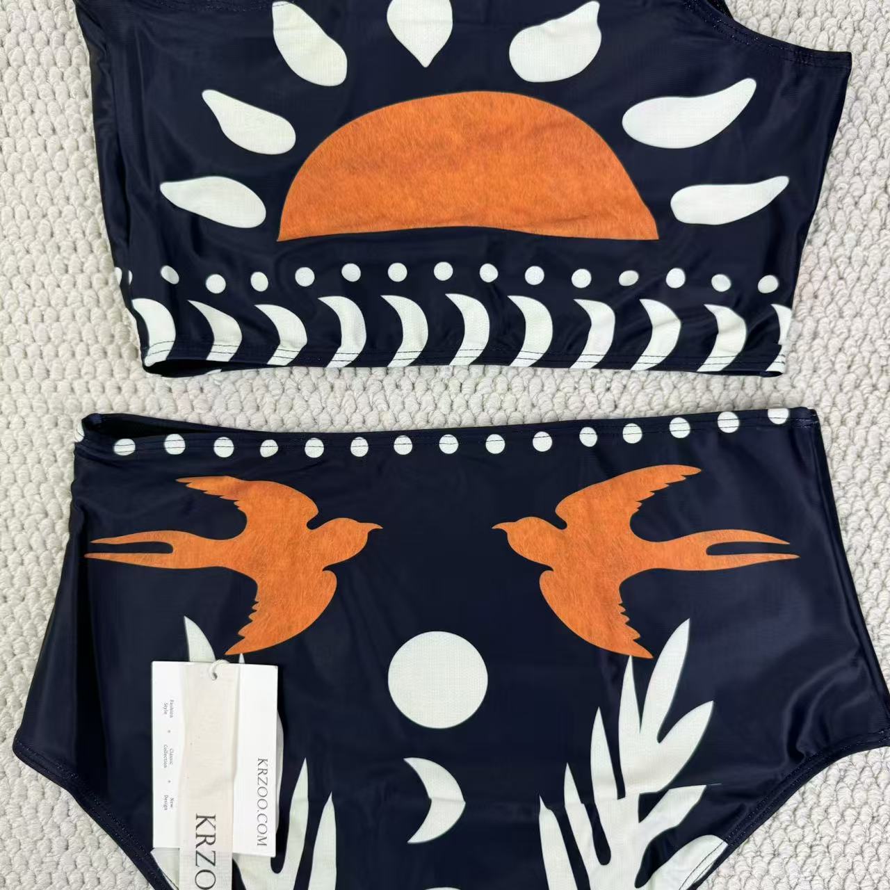 Retro printed netting swimwear