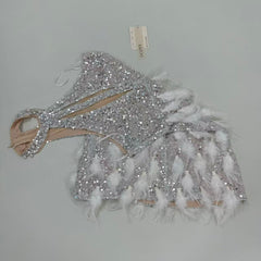 Backless pearl rhinestone feather dress