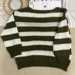 Crew Neck Striped Loose Knit Sweater