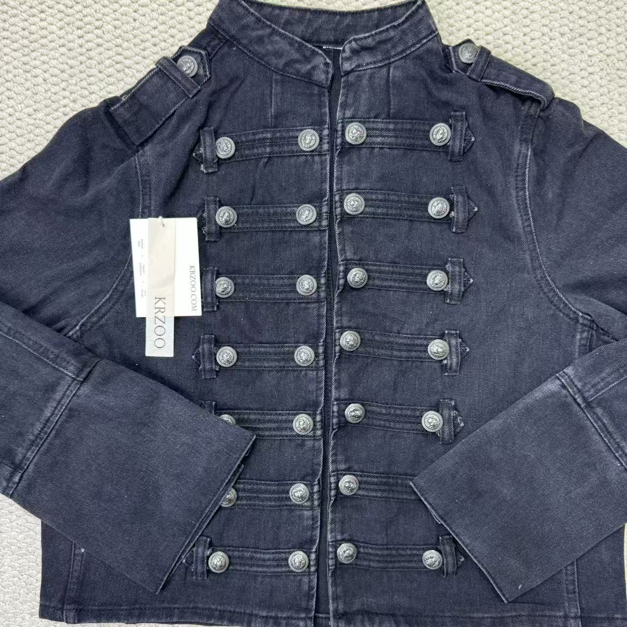 Standing collar long-sleeved denim jacket top