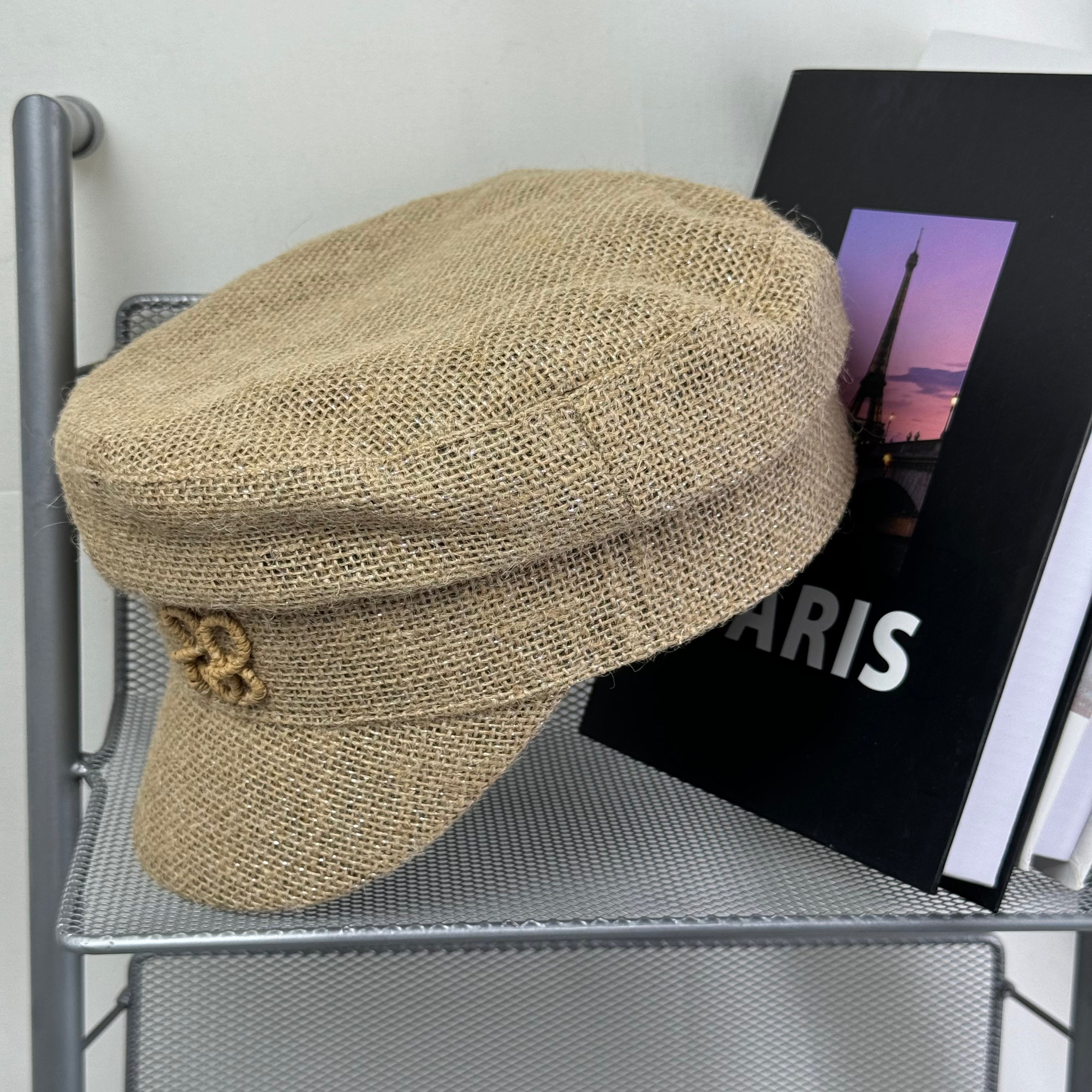 Woven straw cap with a flat top
